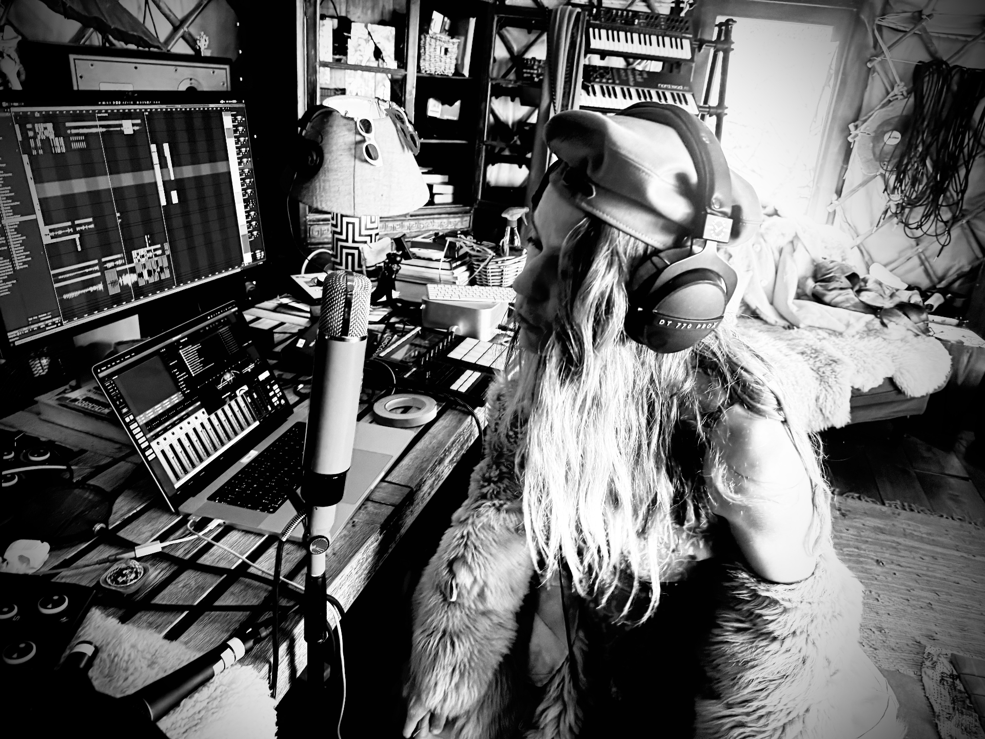 ISA in the studio working on DIRTY PRINTER